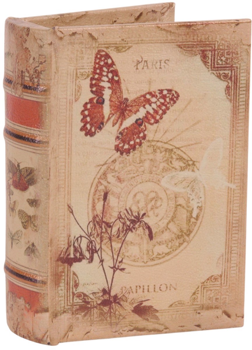 Baroque - Opberger - Opbergboek Vlinder 15 cm - Beige - 15x10x3.5 - PU Leather