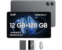 Blackview Tablet - LINK 2 Tablet - 12 GB RAM - 128 GB ROM - 1080P Full HD-video - 8.68 inch - MediaTek Hallo G100 - 5000 mAh - Android 15 - Octa Core - Zwart