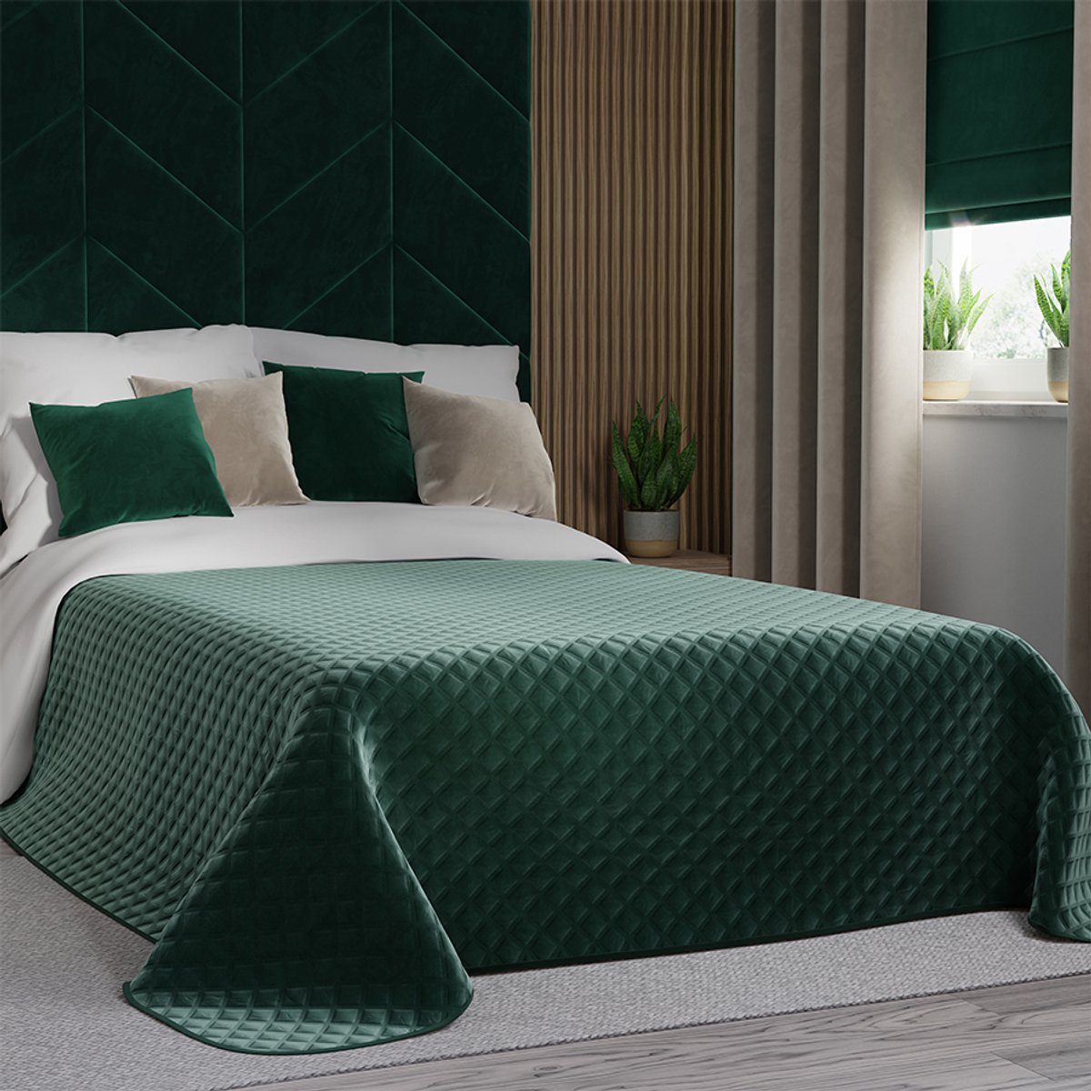 Markizeta VELVI Serie - Dekensprei - 220x240cm - Smaragdgroen - Geometrisch Patroon