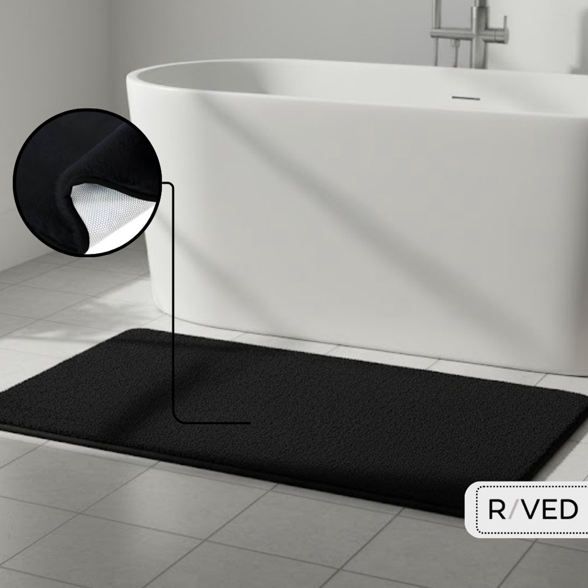 Raved Badmat 75×45 cm – Zwart – Memory Foam – Anti-Slip – Wasbaar