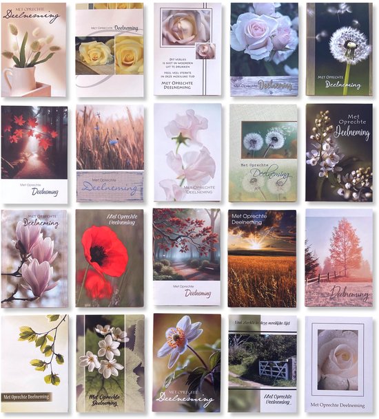 Cards & Crafts 20 Luxe condoleance wenskaarten Oprechte Deelneming - 17x12cm - gevouwen kaart met envelop