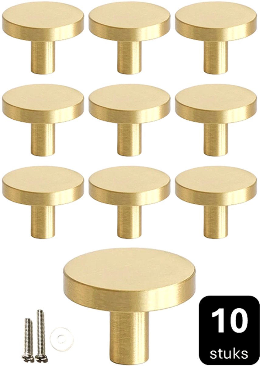 MSQDESIGN - Kastknop Goud (Metaal) - Kastknoppen Goud - 10 stuks - Deurknopjes Goud voor kast - Deurknop Goud - Deurknopjes Goud - Handgreep Goud - Meubelknop Goud - Meubelknoppen Goud - Deurknopjes Goud - Deurknoppen Goud - Ladeknoppen voor deurtjes