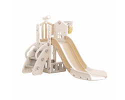 Speeltoestel Toren 3 in 1 Huis Beige/Crème met glijbaan en basket voor binnen en buiten | Russle