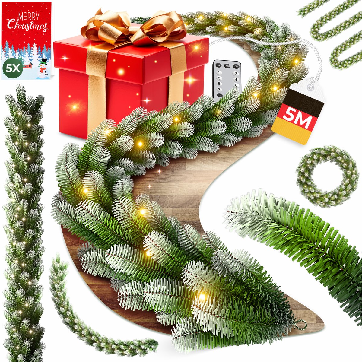 KESSER® Guirlande met verlichting - Kerstguirlande LED Kerstslinger Kerstversiering Kerstdecoratie