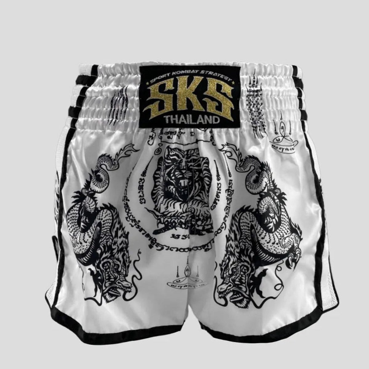SKS Muay Thai Shorts Sakyant “Tiger & Dragon” - Wit / Zwart L