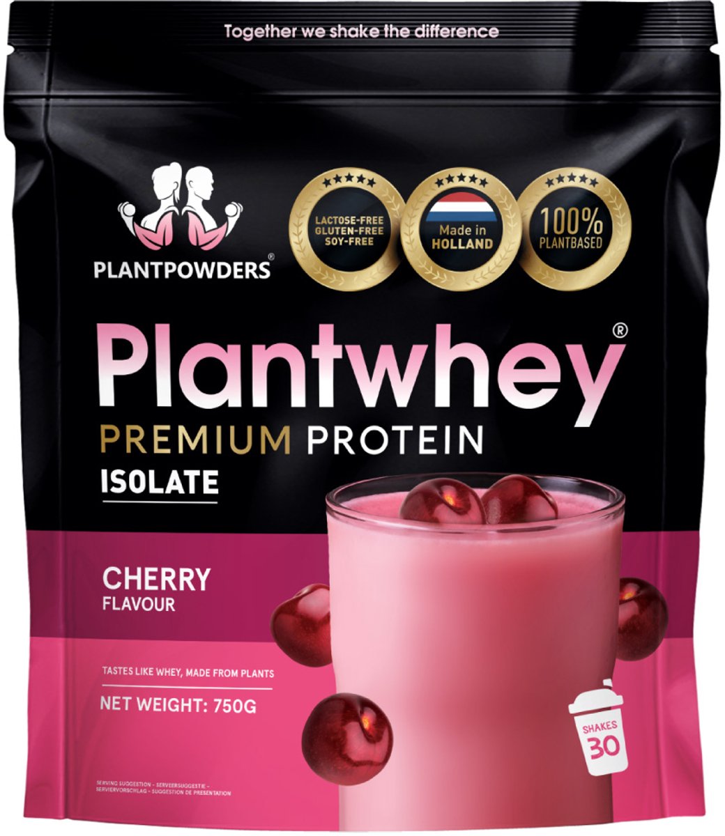 Plantpowders - Plantwhey® - S'Werelds Eerste Plantaardige Eiwitshake Zonder Zandsmaak! - Lactosevrij - Proteïne Poeder - Eiwitpoeder - Vegan Proteïne Shake - Kers - 750 gram (30 shakes)