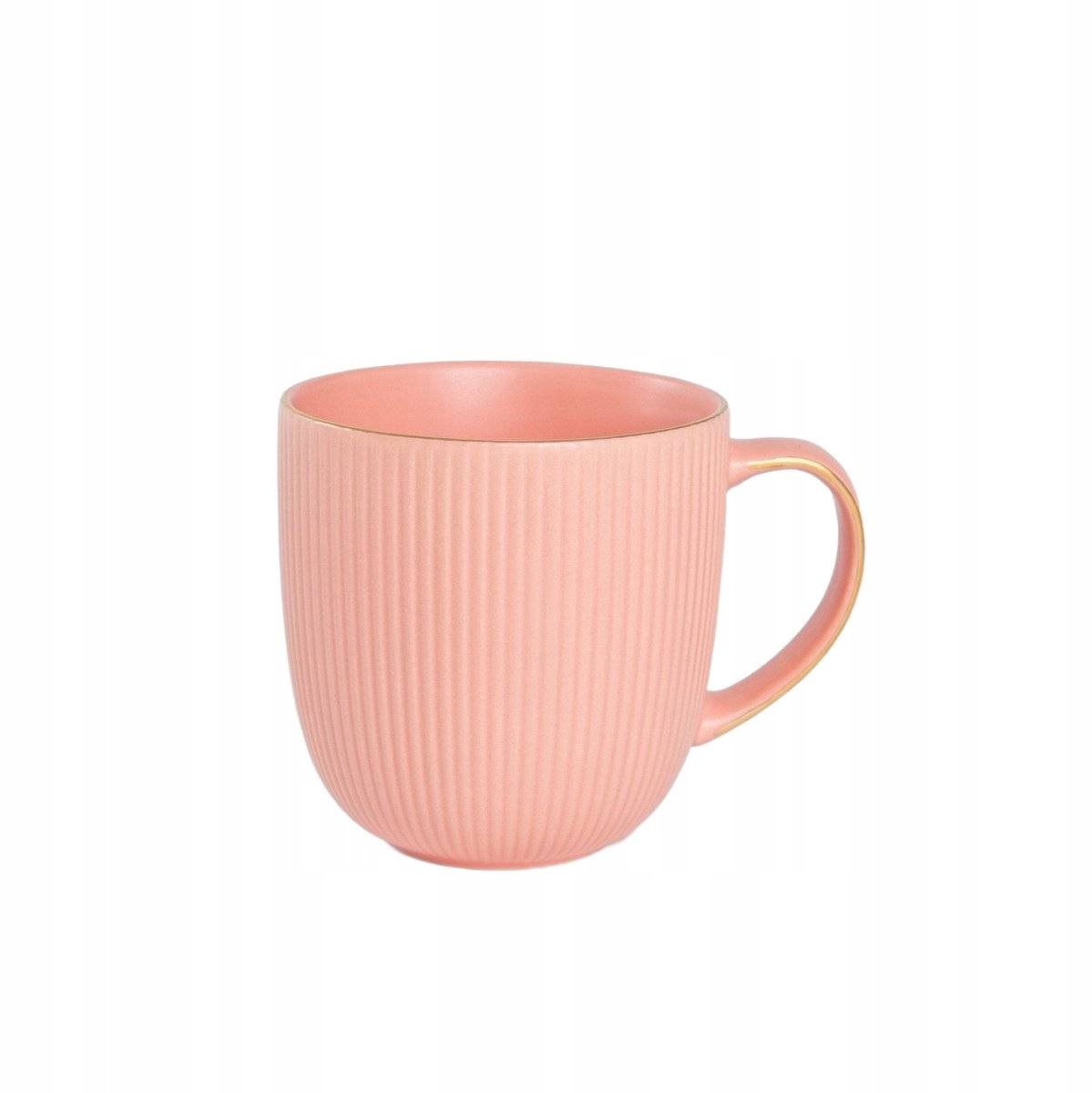 Koraalkleurige Porseleinen Mok - 350 ml - Goudkleurige Rand