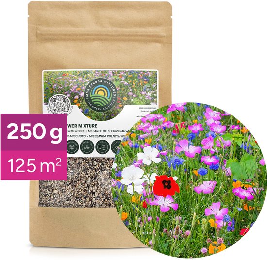Wildbloemenmengsel - Eén- & meerjarige bloemzaden – Wilde bloemen - 45 bloemsoorten – 250 gram - Voor 125 m² – Aantrekkelijk voor vlinders en bijen
