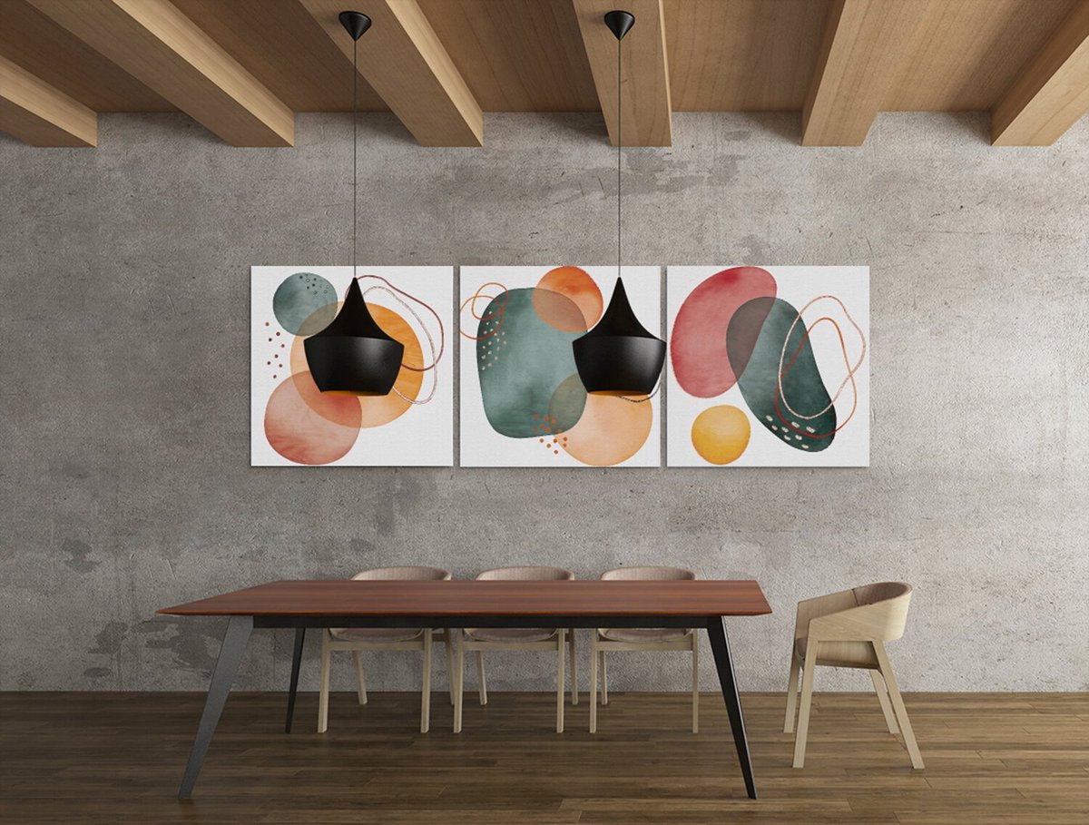 Trendex Global Drieluik Canvas Schilderij Abstract Modern – Minimalistische Wanddecoratie - 3x30x30xcm Kleurrijk