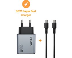 Voltix 30W Snellader - USB C Snellader - 2 meter oplader draad - Power adapter - Oplader geschikt voor smartphone & laptop