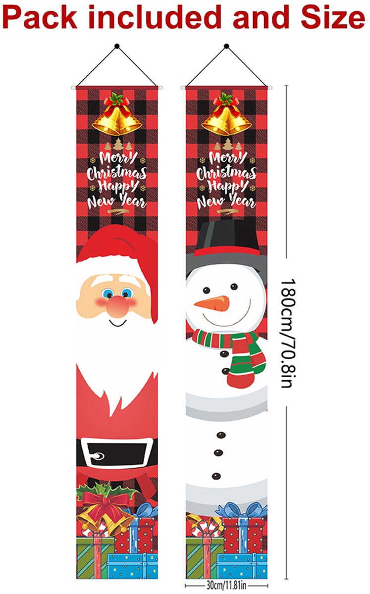 Mmgoqqt - 1 Stuk - Kerstcoupletten - Kerstfeest Banner - Rood-Wit - 180X30Cm - Buitenbadend - Voor Voordeur, Tuin En Veranda Decoratie