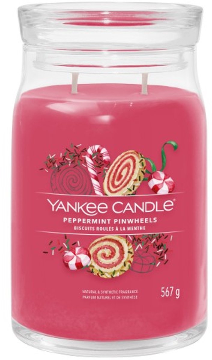 Yankee Candle Peppermint Pinwheels Large Jar Geurkaars - 90 branduren - twee lonten Rood