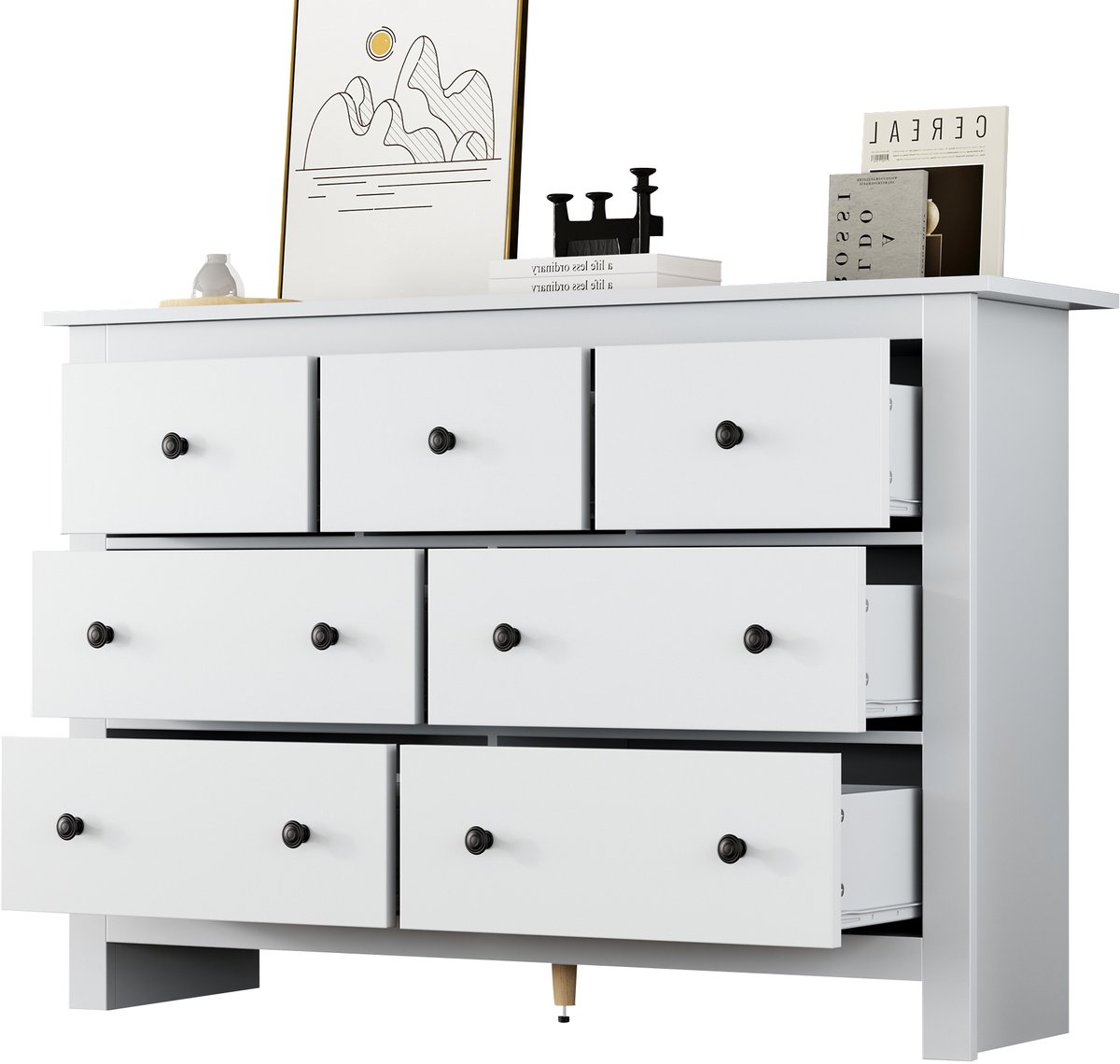 Moderne minimalistische grote capaciteitsbuffetkast - zelfbedieningskast met meerdere laden - witte koffiebarkast met 7 laden