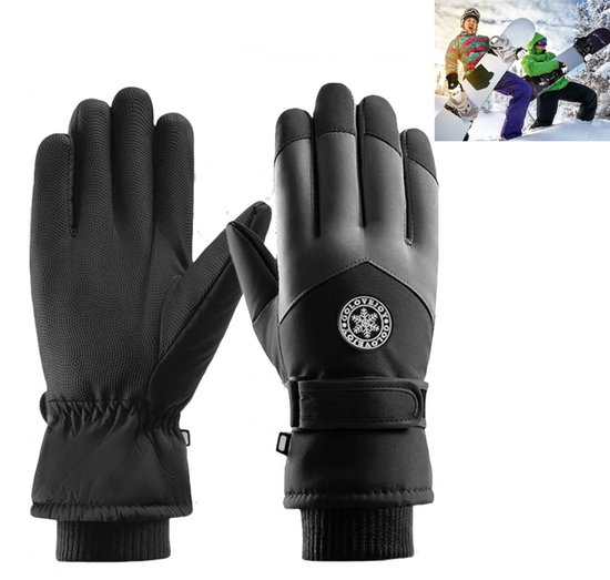 1-Paar Winter Gloves -Skihandschoenen - Touchscreen handschoenen -Schaatshandschoenen - Antislip bedrukt - Skihandschoenen - Warme handschoenen - Wintersport - Schaatsen en skiën - Geschikt voor winterskiën, snowboardbescherming - Zwart en grijs