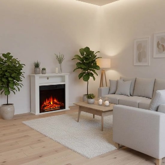 Elektrische Kachel Heater Openhaard LED Vlameffect Tafelhaard 2 Warmteniveaus Oververhittingsbeveiliging Wit Elektrische Kachel Heater Openhaard LED Vlameffect Tafelhaard 2 Warmteniveaus Oververhittingsbeveiliging Wit