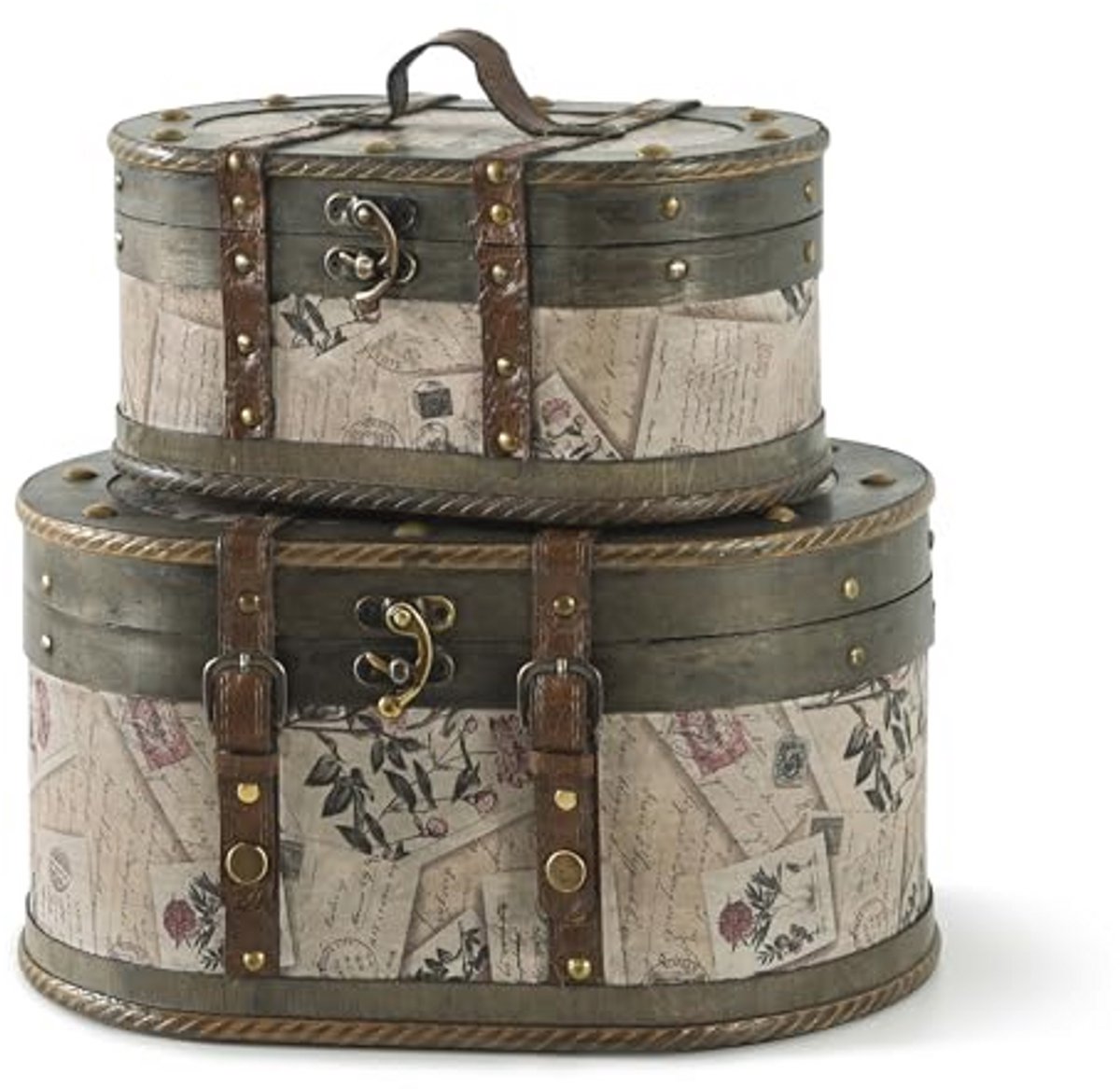 SLPR Alyssa Vintage treinkoffer - set van 2, antieke houten opbergdozen met scharnierende deksels, ouderwetse decoratieve houten kofferbak, geheugenkist voor aandenken en woondecoratie
