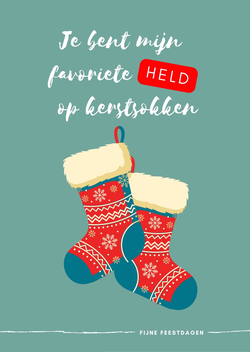 Grappige kerstkaart – “Je bent mijn favoriete held op kerstsokken” – Spreekwoordelijke kerstkaart met envelop – Studio Spreekwoord