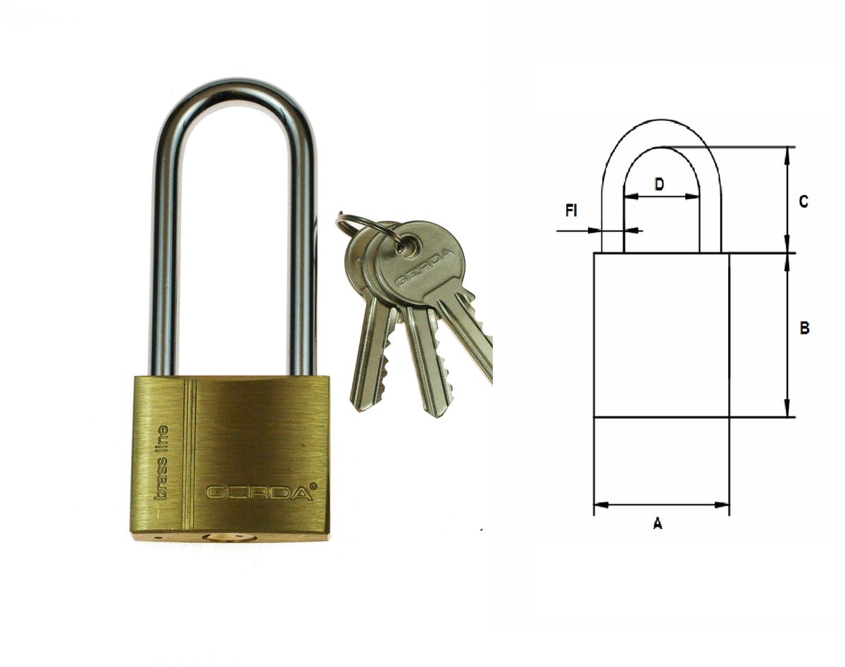Gerda Messing Hangslot met Lange Beugel - 50mm