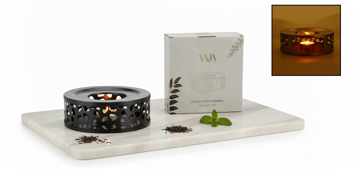 Vaja Glazen Theepot Fay 1.4 Liter met Filter en Warmhouder - Theepot Glas voor Losse Thee en Theebloemen - Tea Maker - Theelicht houder voor Theekan met Zeef - Infuser - Warmer - Zwart — cadeau in Koken & Dineren - foto 6