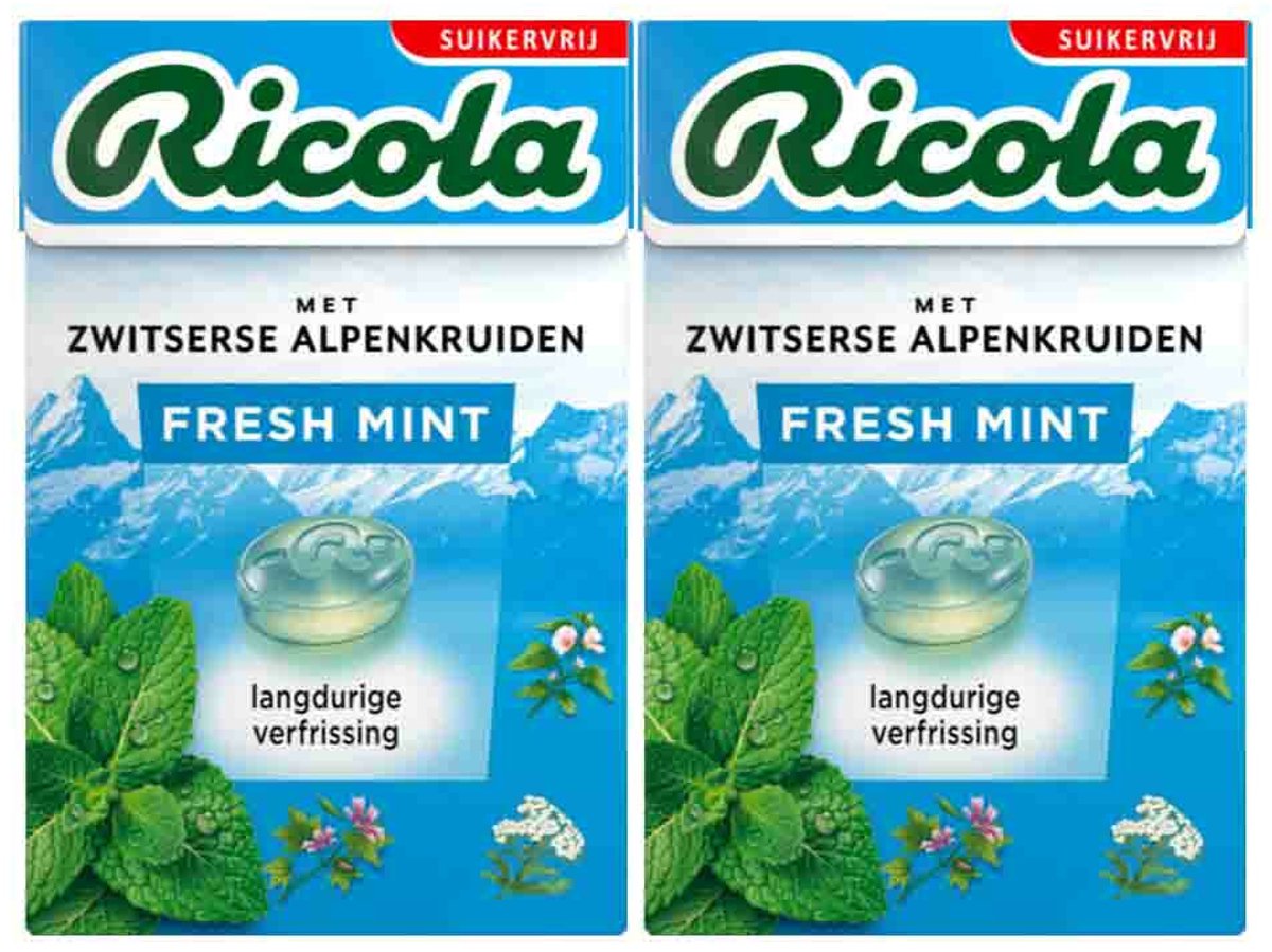 Ricola Fresh Mint Suikervrij Doosje - 2 x 50 gr - Voordeelverpakking