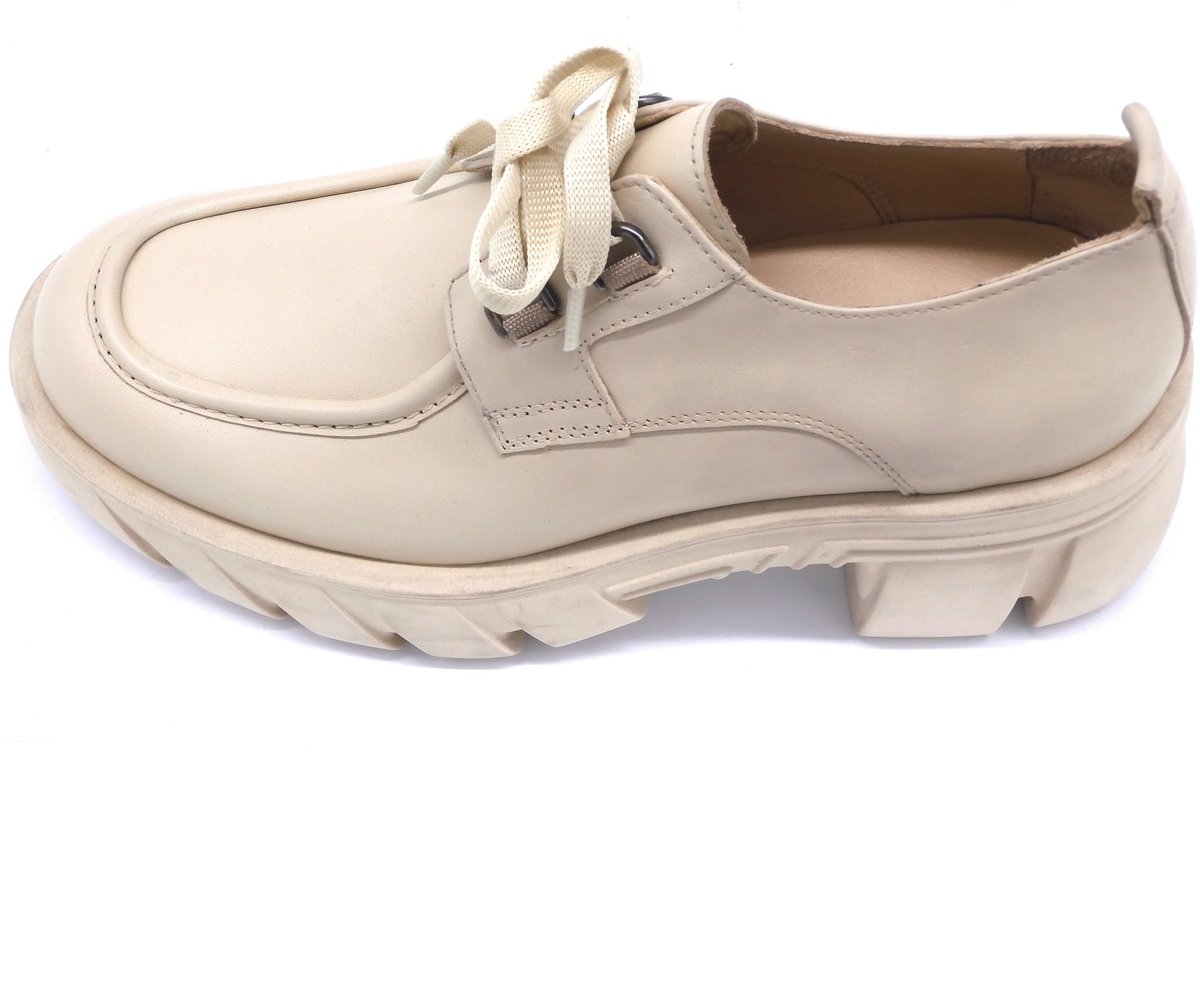 Dames Leren Boots – Echt Leer – Beige Plateau Schoenen – Trendy Chunky Zolen