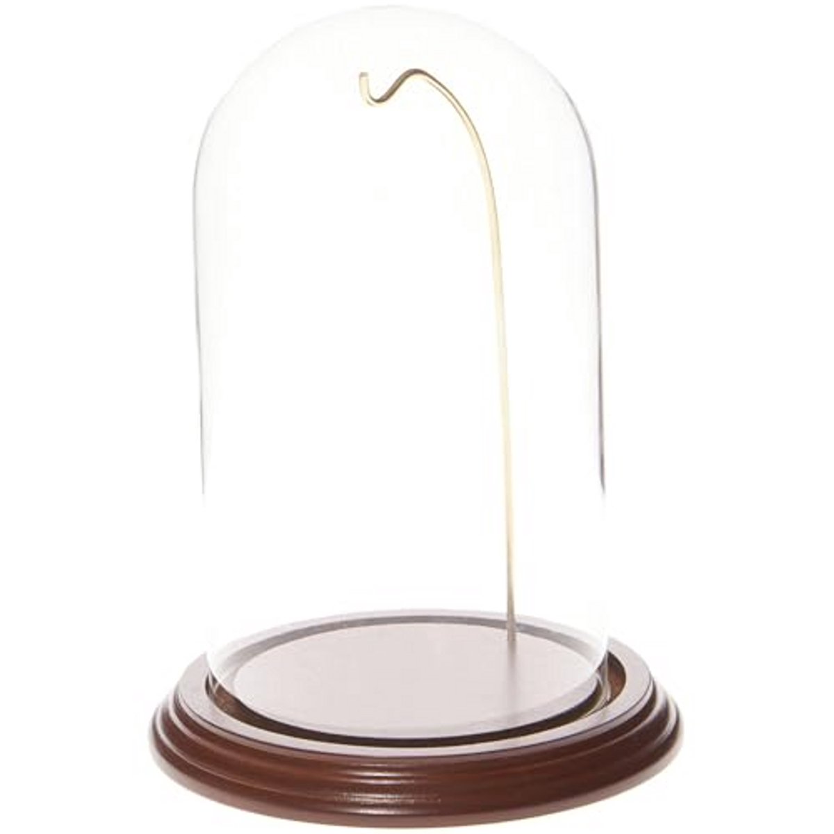 Glazen Display Dome Met Walnoot Fineer Basis en Gouden Draad - 4" x 7"