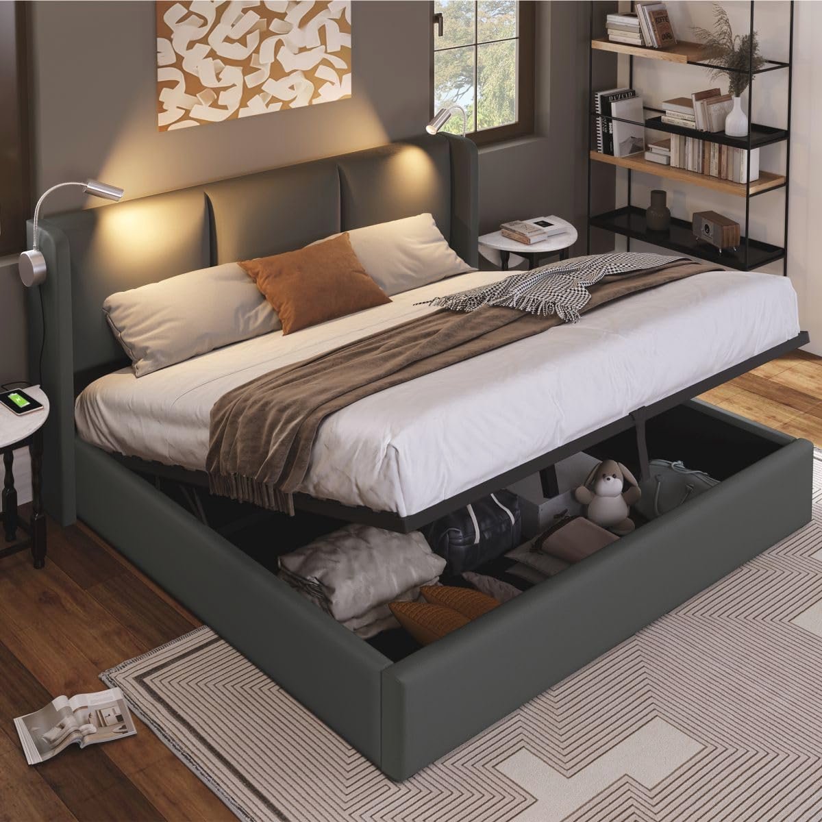 Bedframe 160 x 200 cm met LED-verlichting en opbergruimte