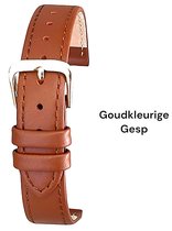 Bracelet Montre En Cuir Véritable Marron Foncé - Largeur 14mm, Boucle Dorée - Unisexe