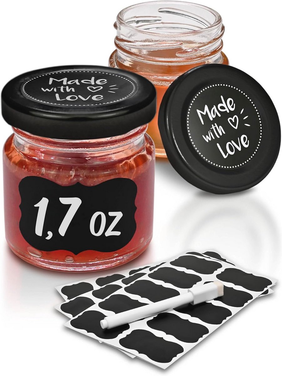 24 Mini Jars with Lid - 50ml Airtight Glass Containers for Gifts, Jam, and Honey