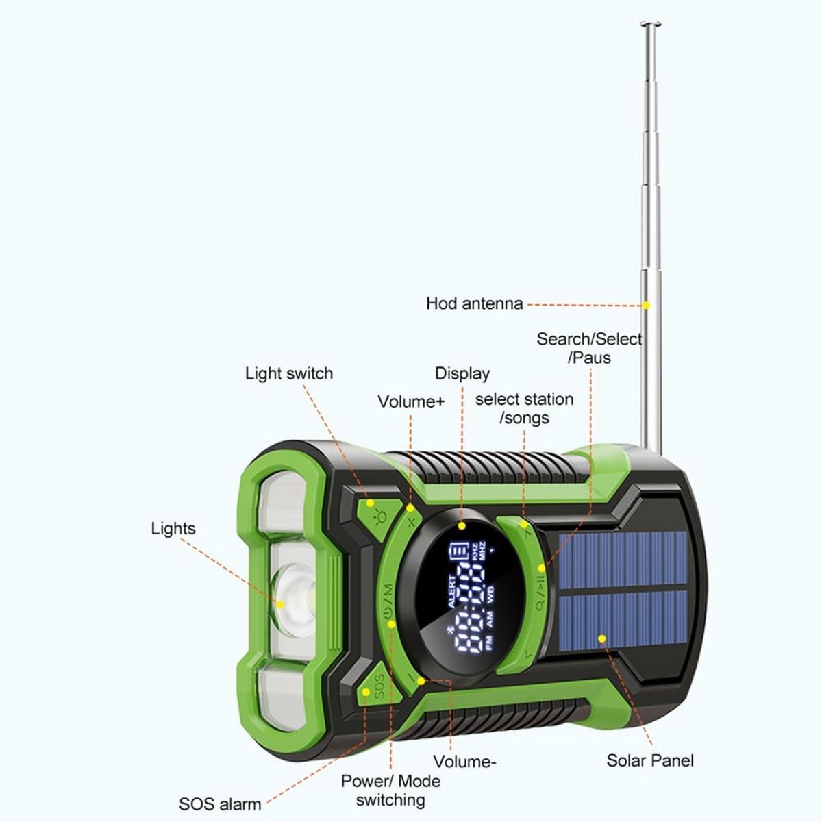 Noodradio Solar Opwindbaar - Opwindbare Noodradio - 5000mAh Powerbank Zonneenergie - Noodradio Opwindbaar En Batterij - Bluetooth 5.3 - Telefoon Oplader - LED Zaklamp - Kleine Draagbare Radio - Noodpakket - Camping - Wandelen - Buitenactiviteiten – foto 3