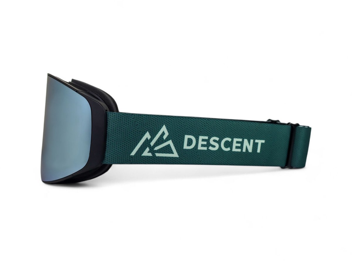 DESCENT Goggle - Skibril - The Shield - Textured green - Blauw - Skibril met magnetisch verwisselbare lens, hard case & extra lens