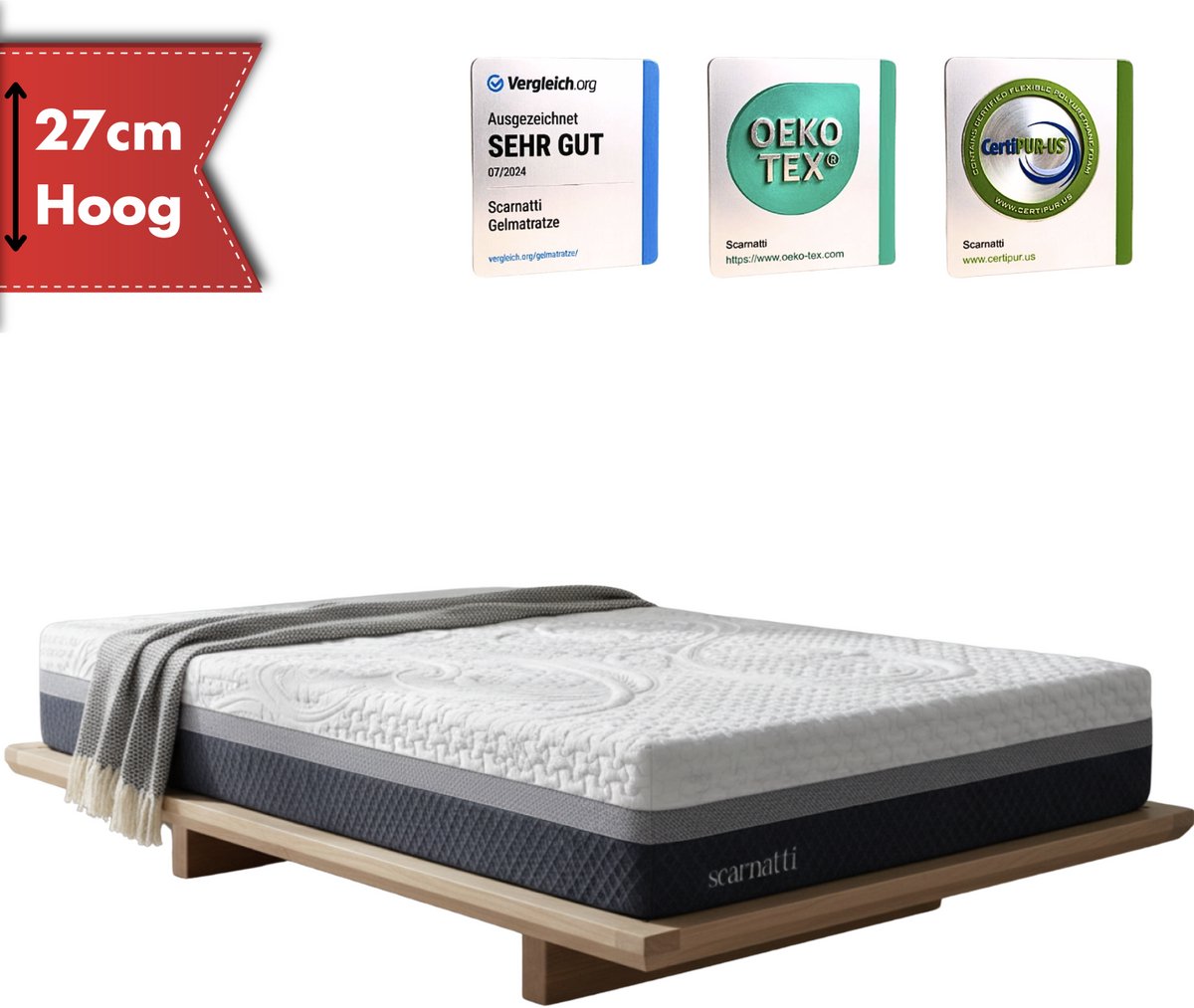 Koudschuim matras 90x200 - Extra Comfort 27 cm - Bamboe Tijk - Nasa 2in1 Logeermatras 90 x 200 - logeermatrassen - Matrassen
