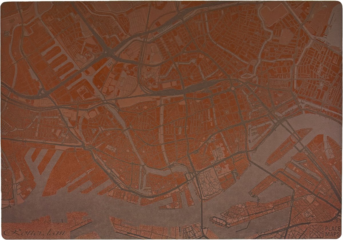 Place Maps Gegraveerde Kunstlederen Placemat Rotterdam Kastanjebruin 1 stuk