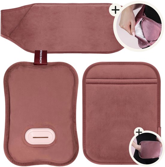 STAUS&BACH Bellune - Elektrische kruik met hoes - Warmwaterkruik met 3 warmtestanden (50°C tot 65°C) - 2 tot 10 uur Warm - Warmtekruik voor baby - Buikverwarmer, nekverwarmer en rugverwarmer - Menstruatie warmteband - Bordeaux rood