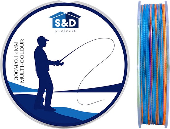 S&D | Fil de pêche tressé 300 m – 0,14 mm – 4,5 kg – Arc-en-ciel – PE 4 brins – Résistant, fin et durable – Pêche en eau douce et en eau salée