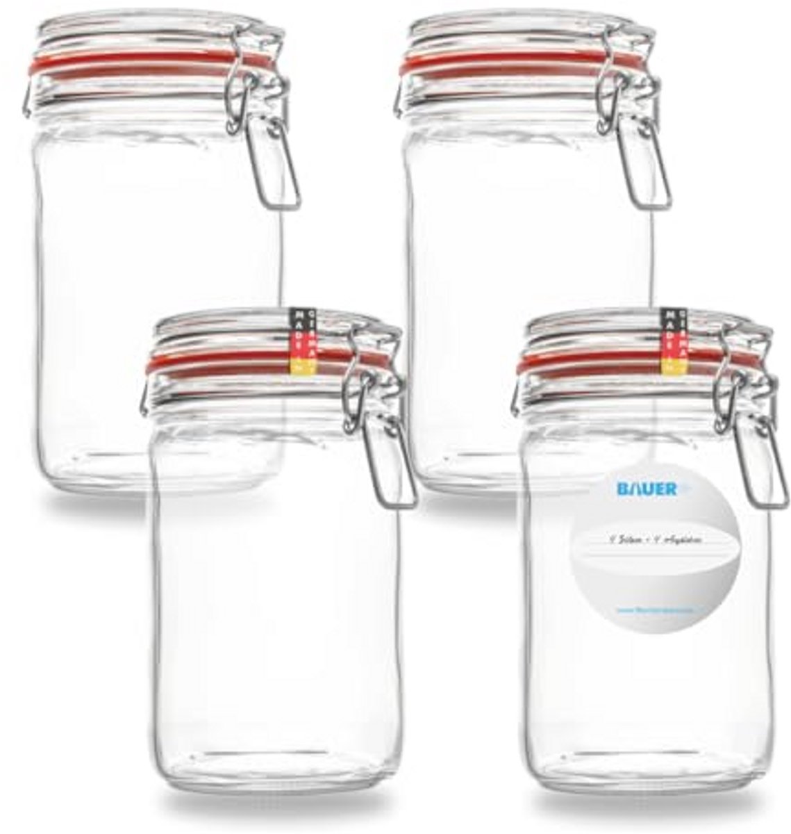 Set van 4 weckpotten met metalen beugel - 1550 ml - Voor opslag en fermentatie