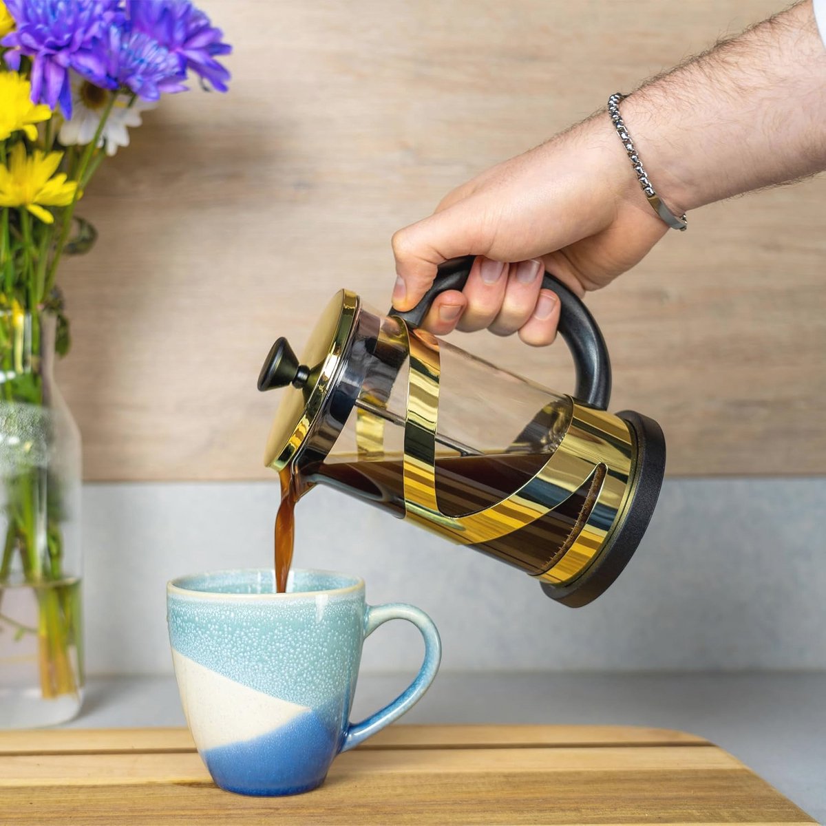Cafetiere met Gouden Afwerking - 1000 ml - French Press Koffiezetter voor 8 Tassen
