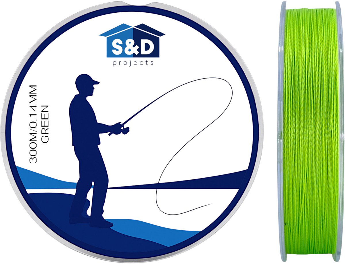 S&D | Gevlochten Vislijn 300m – 0.14mm – 4.5kg – Groen – 4-Strengs PE – Sterk, Dun en Slijtvast – Zoet- & Zoutwater Vissen