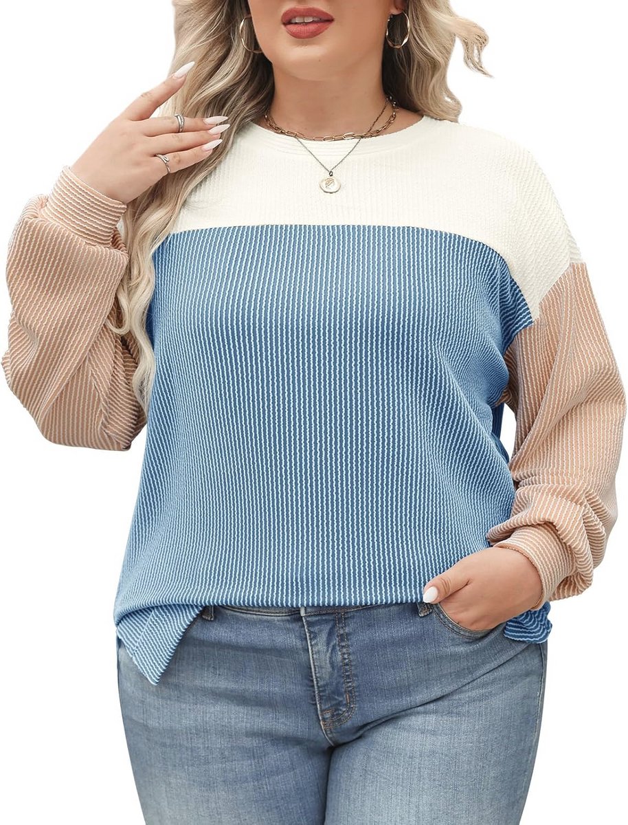 Oversized Dames Sweatshirt herfst winter ronde hals lange mouwen kleurblok grote maten casual top