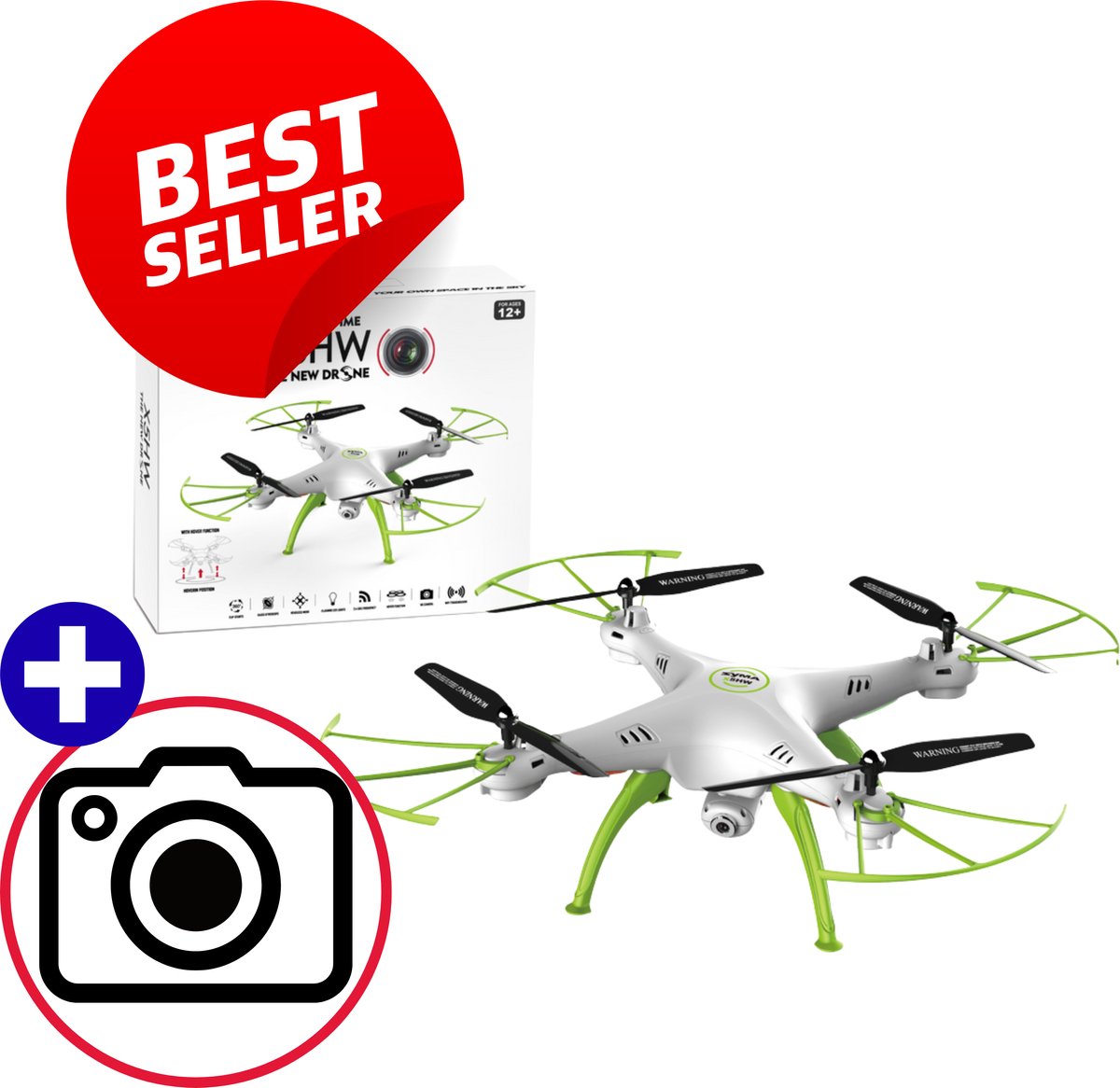 AeroX X5HW RC Drone Wit Groen Met Camera, 360° Rotatie, 2.4G Besturing, Smartphone Houder, Reserve Propellers, Hoverfunctie, Compact Formaat, Geschikt Voor Beginners & Gevorderden – Stabiliteit & Precisie – Complete RC QuadCopter Set Met Cadeau