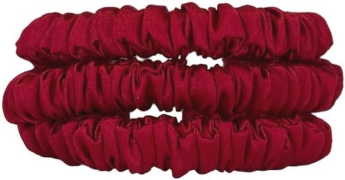 Zijden Scrunchies Set - Luxe Haaraccessoires voor Gezond Haar (3-pack Burgundy)