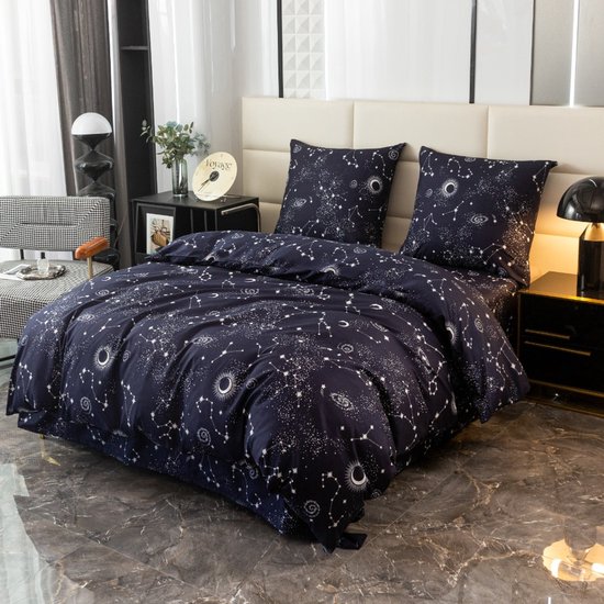 JZZFBW Galaxy eenpersoons dekbedovertrek Starry Sky beddengoed microvezel dekbedovertrek set met ritssluiting, zacht, gezellig dekbedovertrek 200 x 200 cm en 2 kussenslopen 50 x 75 cm