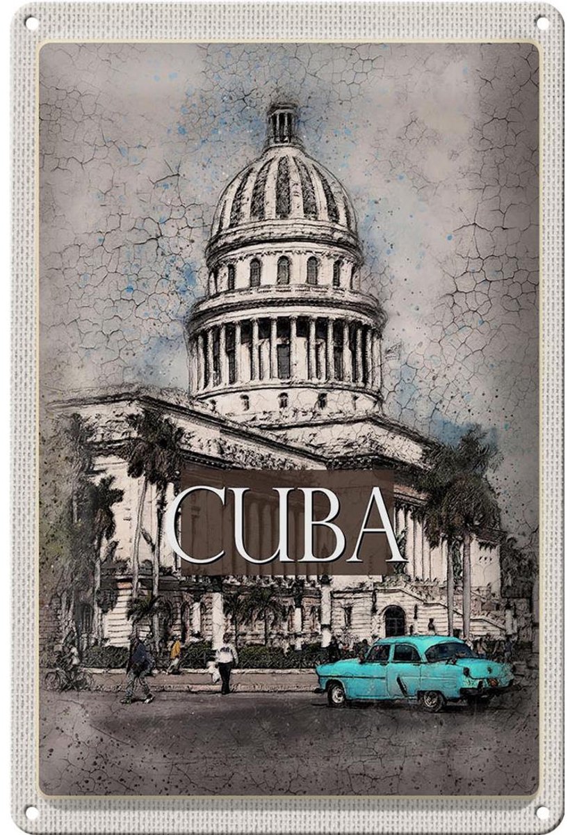 Blechschild Reise 20x30cm Cuba Karibik Gemälde Oldtimer
