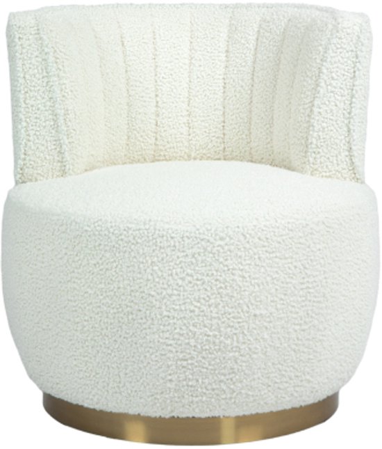 Chaise Pivotante 62,5x62x69,5cm Fauteuil Chaise Blanc Teddy Fonction de Rotation à 360 Degrés Dossier Confortable Structure Solide Fauteuil Rond pour Salon Chambre à Coucher Bureau