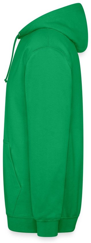 Groene hoodie, zij-aanzicht.