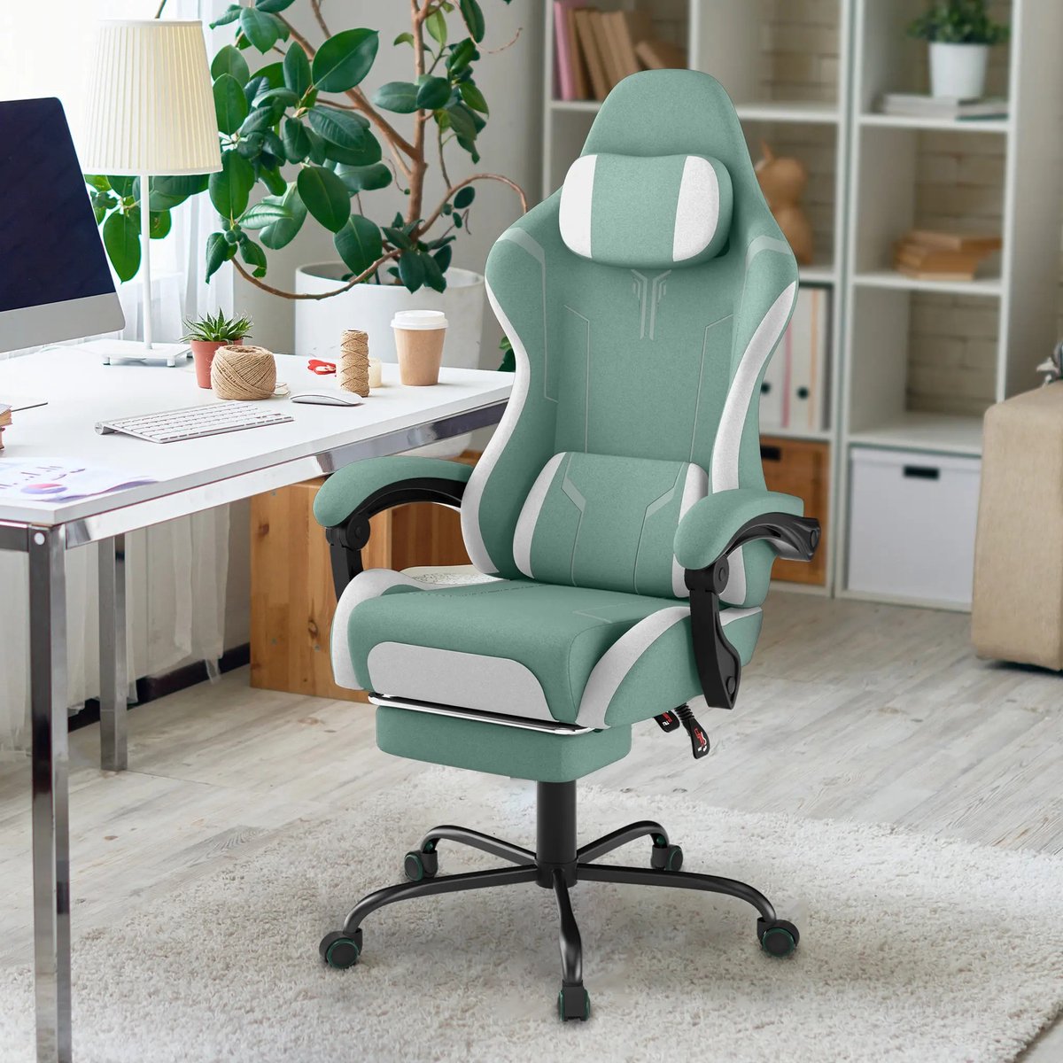 Ergonomische bureaustoel-Bureaustoelen voor volwassenen- Hoge Kwaliteit Stof Zacht Als Kunstbont- Ergonomische PC-stoel-erstelbare Draaibare Werkstoelen Met Voetsteun-(Groen). - Ergonomische - €177,00