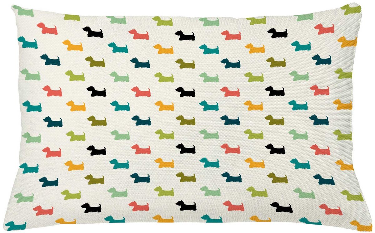 ABAKUHAUS Kussenhoes – Schotse Terriër – Dubbelzijdig bedrukt – Rits – 65x40 cm – Veelkleurig Creme
