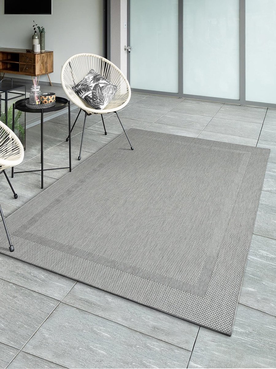 Karpet24 Sisal – Modern Laagpolig Vloerkleed voor Binnen & Buiten in Grijs-240 x 340 cm