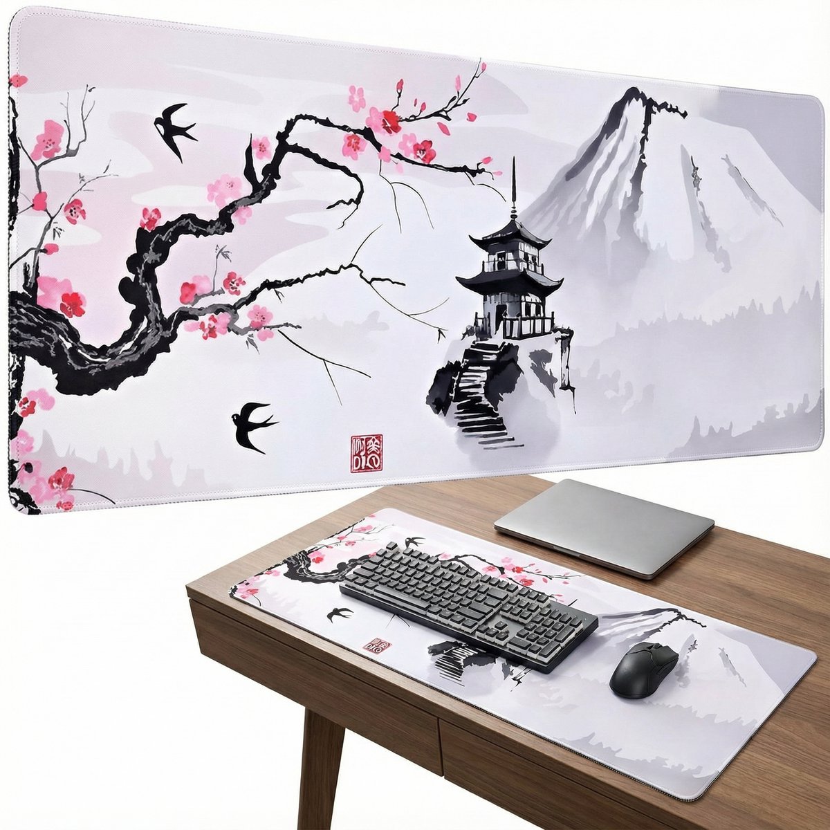 Grote Muismat 90x40 | Gaming Muismat | Wit | XXL | Antislip | Desktop Mat | Computer Mat | Blossom