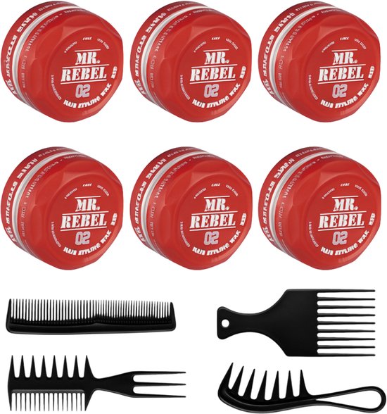 Mr.Rebel 02 haar wax – rood – 6 stuks – styling kam